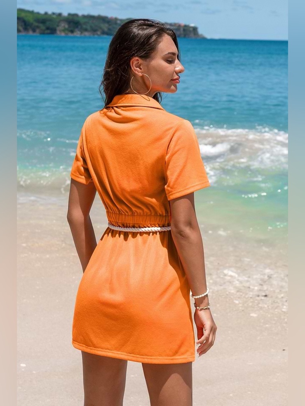 Cupshe Orange Button-Front Mini Dress with Rope Belt - Picture 3 of 12